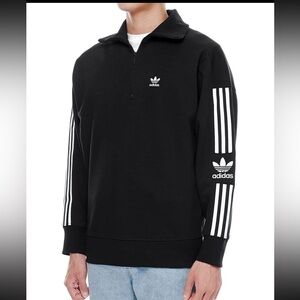 Adidas Originals Unisex Black w/Wht Stripe Quarter Zip Sweatshirt-Men M, Woman L